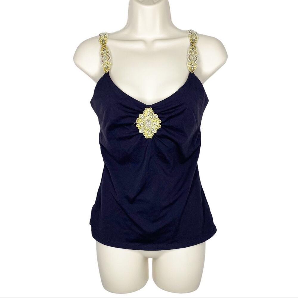 Boston Proper Black Tank top with Lace Beads Shirt XS